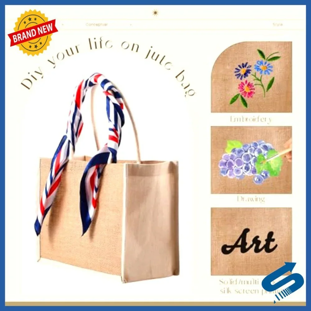 Natural Jute Tote Bags Set of 16 Reusable Grocery Beach Travel Gift Bags
